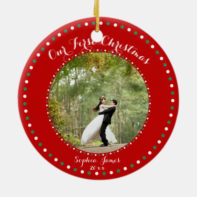 Vermelho Branco Verde Nosso Primeiro Ornamento De  (Traseira)