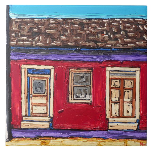 "Vermelho carmesim, o azulejo decorativo do bairro (Frente)