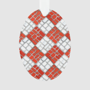 VERMELHO CHECK MOSAIC Acrilato Ornamento Oval