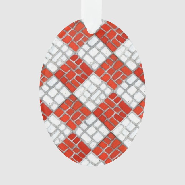 VERMELHO CHECK MOSAIC Acrilato Ornamento Oval (Frente)