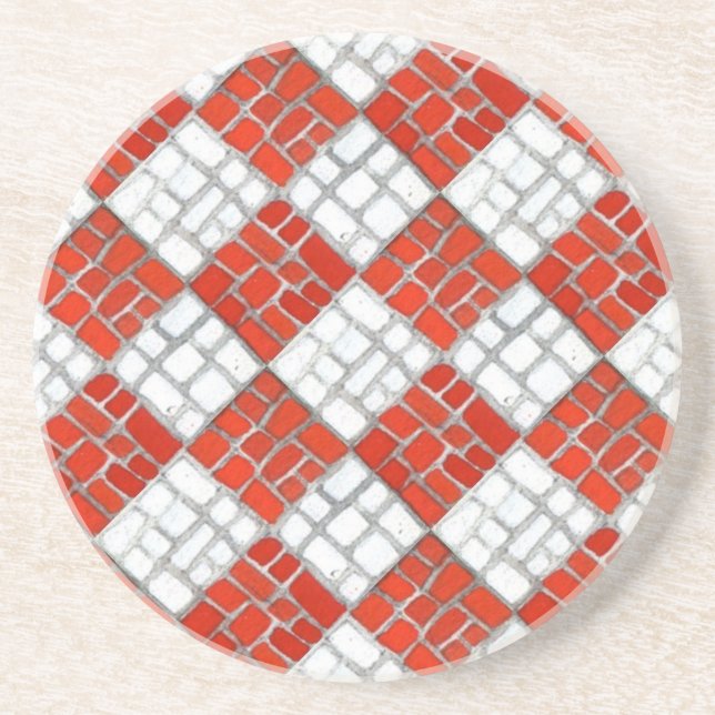 VERMELHO CHECK MOSAIC Round Porta copos Sandstone (Frente)