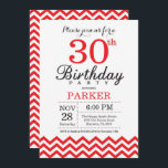 Vermelho Chevron do convite do aniversário de 30<br><div class="desc">Convite do aniversário de 30 anos com Chevron vermelho. Preto e branco. Aniversário adulto. O homem ou as mulheres Bday convidam. Para uma personalização mais adicional,  clique por favor "personalizam-no" botão e usam-nos nossa ferramenta de design para alterar este modelo.</div>
