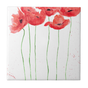 Vermelho-chic Russo Poppies flores azulejo cerâmi