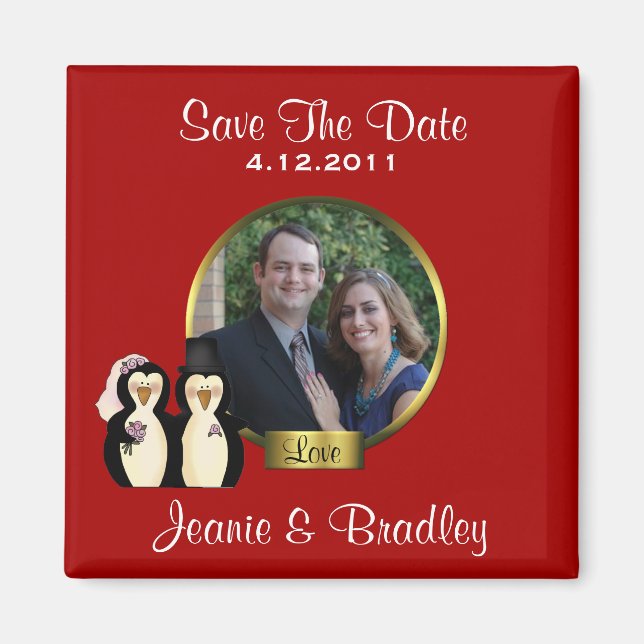 Vermelho com Imã salve a data de pinguins (Frente)