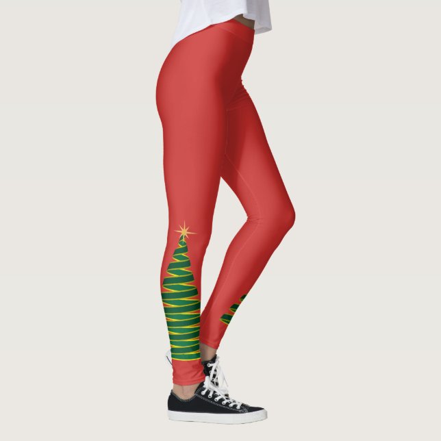 Vermelho com leggings verdes de árvores de Natal (Direita)