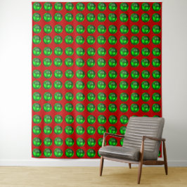 Vermelho com tapeçaria de pontos verdes