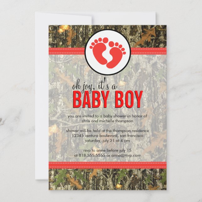 Vermelho - Convite para Chá Camo Baby Boy (Frente)
