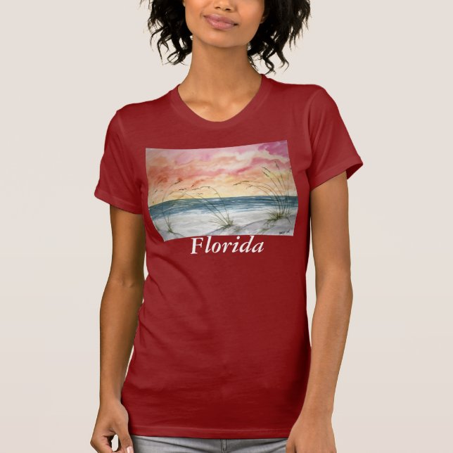 vermelho das senhoras da camisa da praia t, (Frente)