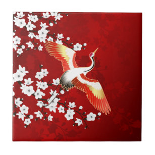 Vermelho de Flor Branca de Crane Japonesa
