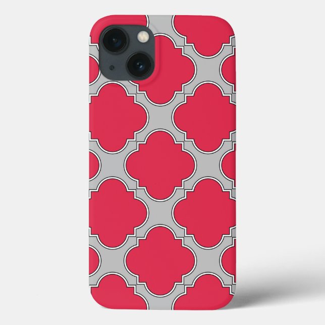 Vermelho de quatrefoil e capas de iphone de cinza (Verso)