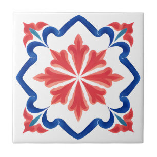 Vermelho e Azul, Iznik Floral Azulejo Art