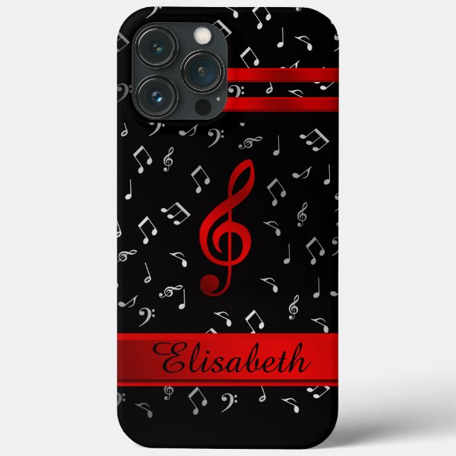 vermelho e preto, notas musicais prata caixa Otter (Verso)