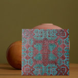 Vermelho Escuro E Verde Teal - Anticoridade<br><div class="desc">Design decorativo original único,  com ornamentos de abstrato verde-teal em um fundo vermelho-escuro em apuros.</div>