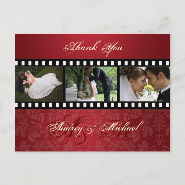 Vermelho Esmagado Veludo/Fotos Cartões de agradeci (Frente)