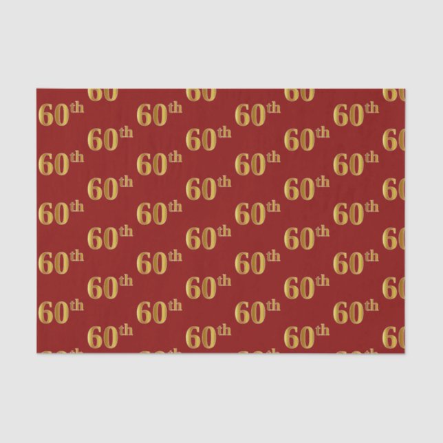 Vermelho, Faux Dourado 60º (Sessenta) Papel Tecido (Frente )