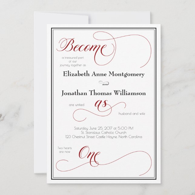 Vermelho Gracioso Torna-se Um Cartão De Casamento  (Frente)