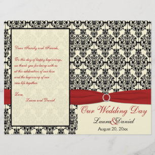 Vermelho, marfim, e programa preto do casamento