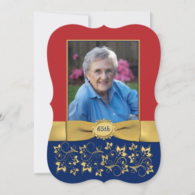 Vermelho, Marinho, Dourado 65 Foto Convite de Aniv (Frente)