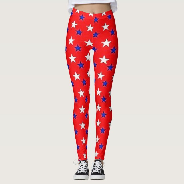 Vermelho patriótico com leggings estelares (Frente)