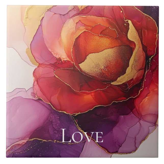 Vermelho Romântico Roxo Dourado Floral Amor (Frente)
