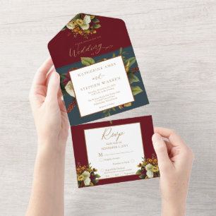 Vermelho Russo Orange Floral Buquê Teal Wedding