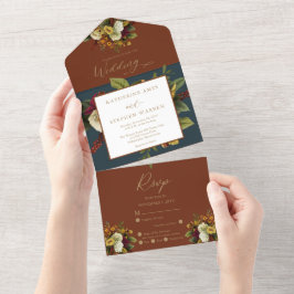 Vermelho Russo | Orange Floral Buquê Teal Wedding