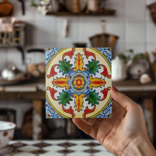 Vermelhos de Flor Laranja Vermelho Peranakan Deixa (Peranakan Red Orange Flower Green Leave Decorative Ceramic Tile)
