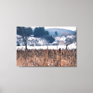 Vermont Winter Cattails Scene Canvas