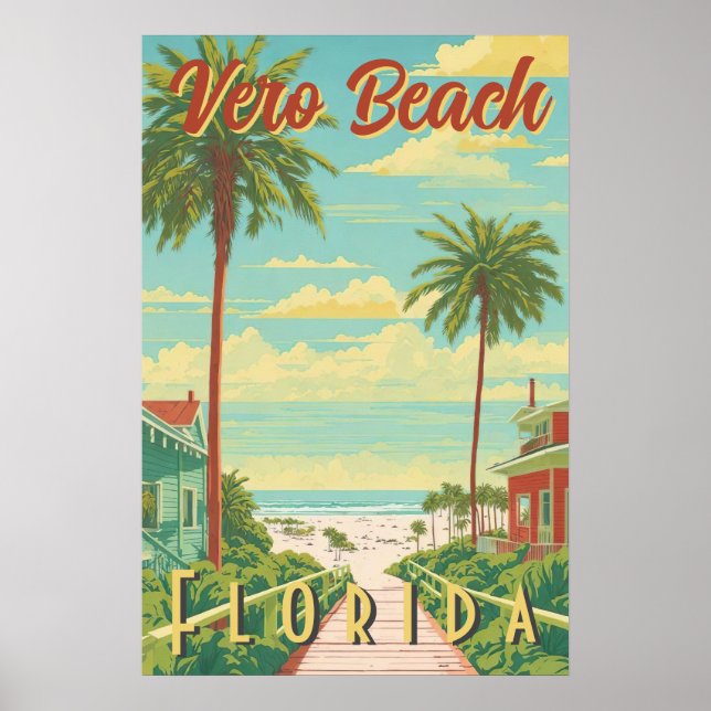 Vero Beach Poster vintage Palm Tree Beach (Frente)