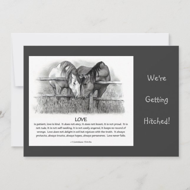 VERSO DA BÍBLIA: CONVITE DE CASAMENTO: CAVALOS, (Frente)