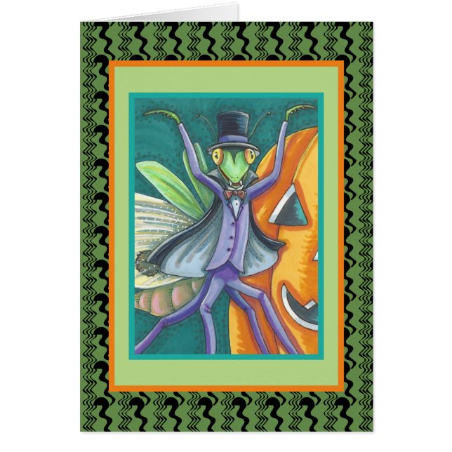 Verso do CARTÃO do DIA DAS BRUXAS da LOUVA-A-DEUS (Frente)