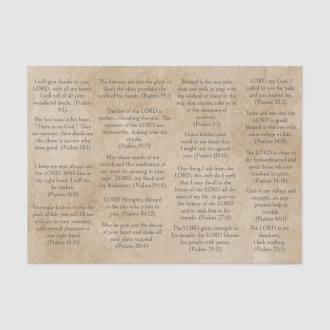 Versos de salme de Bíblia de papel antigos para Di (Frente )