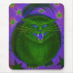 Vertical assustador do mousepad do verde do gato