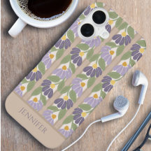 Vertical Floral Personalized Name Phone Case 