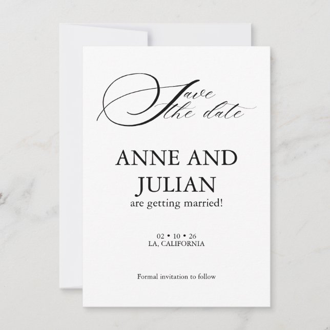 Vertical Save the date card with Back photo (Frente)
