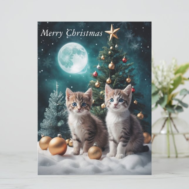 Véspera de Natal mágica com Kittens por árvore (Em pé/Frente)