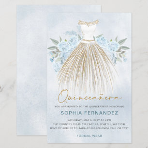 Vestido Azul Dourado Quinceañera Convide