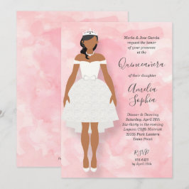 Vestido Branco e Convite para Quinceanera Rosa Tia