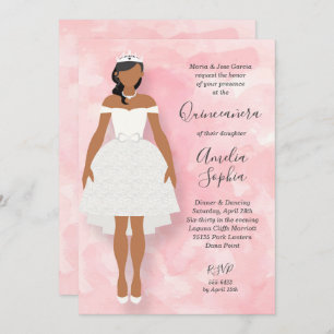 Vestido Branco e Convite para Quinceanera Rosa Tia
