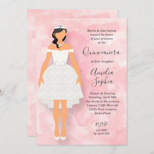Vestido Branco em Convites de Quinceanera Rosa