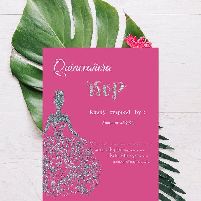 Vestido Brilhante Fúcsia Convite RSVP de Quinceane (Criador carregado)