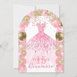 Vestido Cinza Rosa Quinceañera Balão Convite