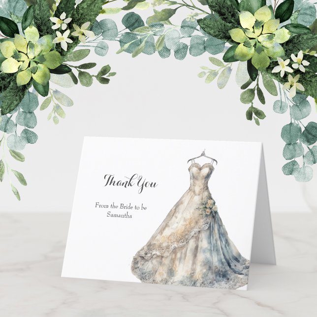 Vestido de chá de panela Obrigado Cartões (Bridal Shower Folded Thank you note cards with Wedding dress design)