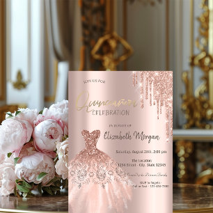Vestido de Drips Brilho Dourado Rosa Convite Quinc
