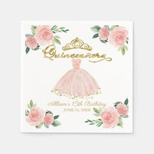 Vestido de festa Quinceanera Rosa Guardanapos Flor