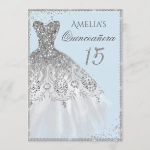 Vestido Espelho Silver Blue Quinceanera Convite