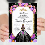 Vestido Preto e Rosas Mis Quince Convite<br><div class="desc">Black Dress & Rosa Mis Quince Convite Mis Quince Anos,  15 Aniversário, </div>