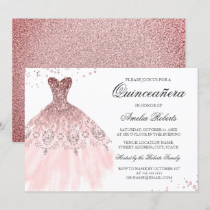Vestido Quinceanera Dourado Rosa Brilhante Convite
