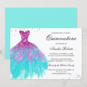 Vestido Rosa Verde Brilho Convite Quinceanera