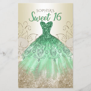 Vestido Verde Dourado do Orçamento 16 Doce Convite